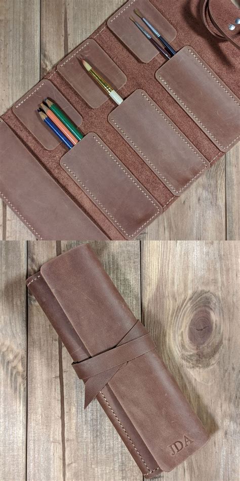 Leather Pencil Roll Leather Roll Up Pencil Case Leather Artist Roll