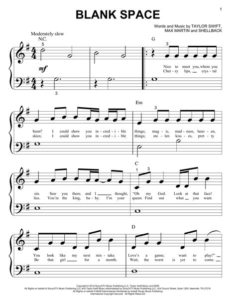 Blank Space By Taylor Swift Sheet Music For Big Note Piano At Sheet