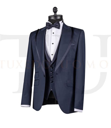 Piece Navy Peak Lapel Tuxedo With Vest And Pants Tuxedo Uomo