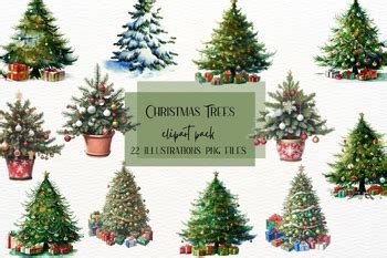 Watercolor Collection Of Christmas Trees By Aneta Design TPT