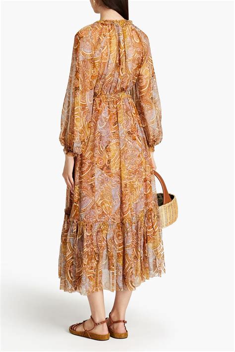 Zimmermann Concert Gathered Floral Print Silk Crepon Midi Dress Sale