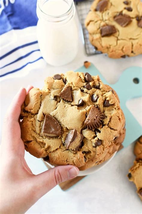 JUMBO Peanut Butter Cup Cookies - Sizzling Eats