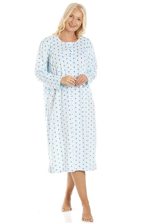 Camille Classic Long Sleeve Blue Polka Dot Soft Fleece Nightdress Camille From Camille Lingerie Uk