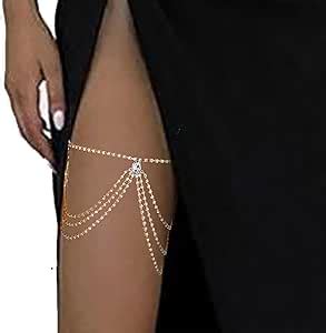 Amazon Blindery Sexy Thigh Chain Rhinestone Leg Chain Jewelry Elastic Leg Chain Bikini Body