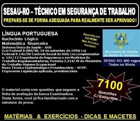 Apostila SESAU RO TÉCNICO em SEGURANÇA do TRABALHO Teoria 7 100