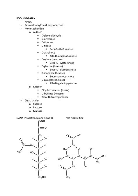 Te Kennen Structuren Biomoleculen KOOLHYDRATEN NANA Zetmeel