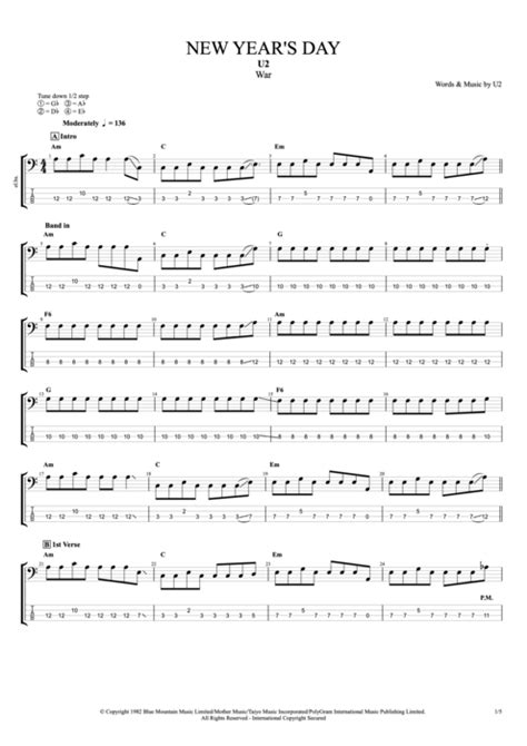 New Year's Day Tab by U2 (Guitar Pro) - Full Score | mySongBook