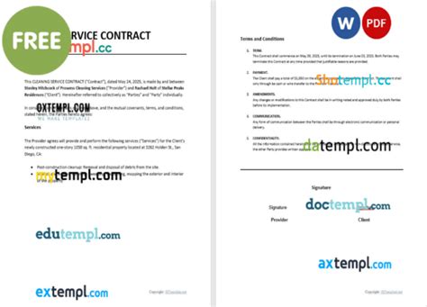 Free Cleaning Services Contract Agreement Invoice Fake Template Word