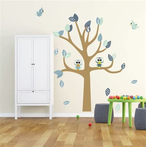 Muursticker Boom Met Uilen En Vogels Kinderkamer Mint Kopen Bestel