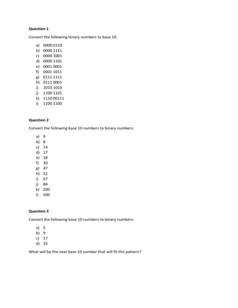 Binary Worksheets