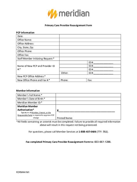 Fillable Online Primary Care Provider Reassignment Form Ilmeridian