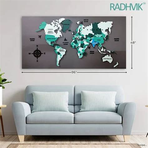 Brown Mdf Decorative Wall Decor D Wooden Multicolour World Map Wall