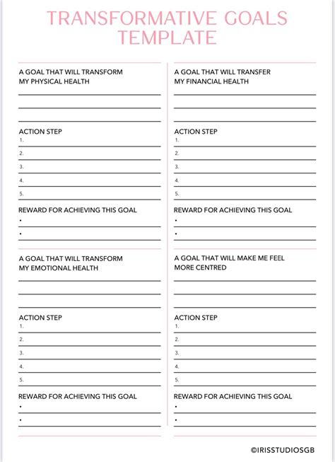 Transformative Goals Tracker Goals Planner Goals Template Goals Journal Goals Planner