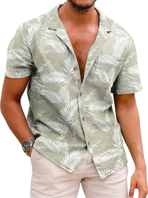 COOFANDY Men S Hawaiian Floral Shirts Cotton Linen Button Down Tropical