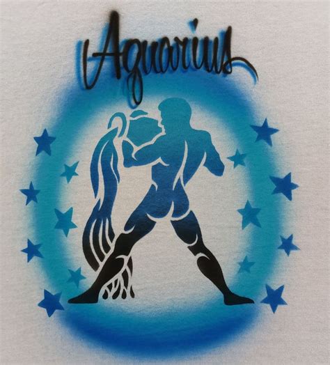 Airbrushed T Shirt Aquarius Zodiac Design Airbrushed Aquarius Sign