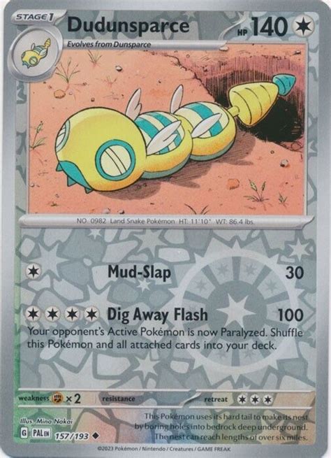 Reverse Holo Dudunsparce 157 193 Uncommon SV02 Paldea Evolved Pokemon