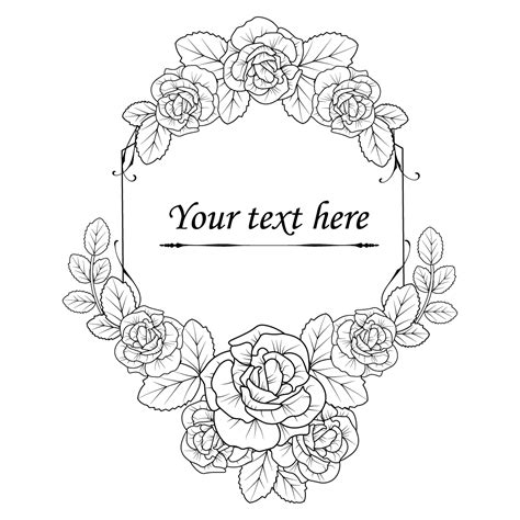 vintage rose illustration black and white border, rose botanical ...