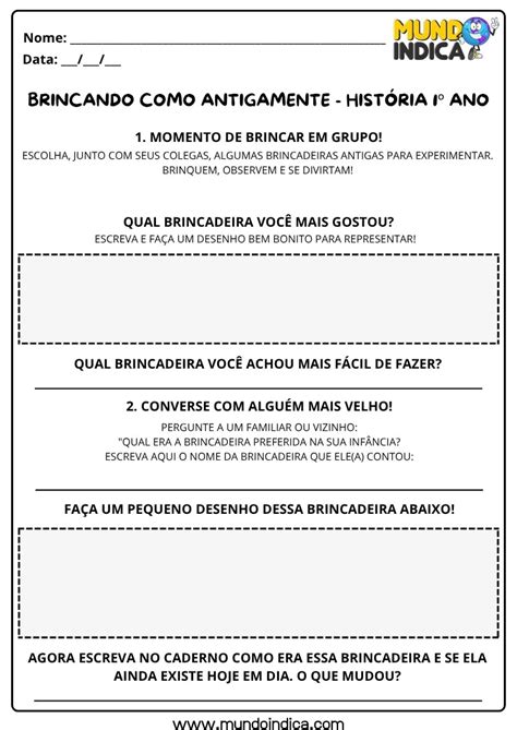 Atividades de História sobre Brincadeiras Antigas e Atuais para o 1º ...