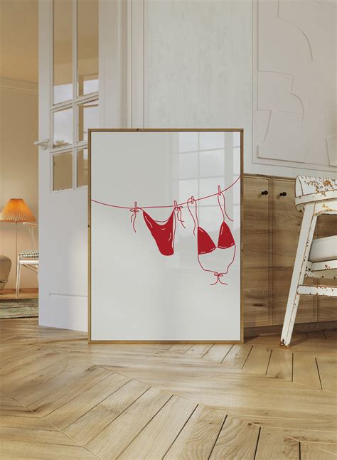 Red Bikini Print Coastal Cowgirl Decor Digital Swimsuit Poster Beach Wall Art Ocean Island