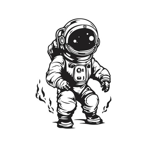 Astronaut Logo Concept Black And White Color Hand Drawn Illustration