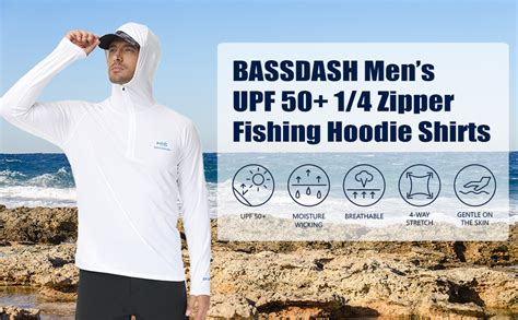 BASSDASH Camisa De Pesca Con Capucha UPF 50 Con Cierre De 1 4 Para