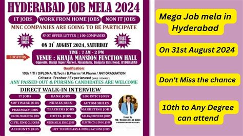 Hyderabad Job Mela Latest Jobs In Hyderabad Job Fair In Hyderabad