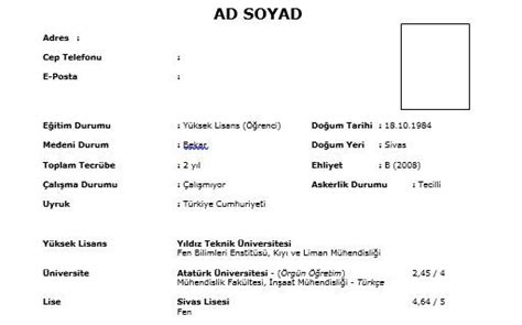 Hazır Cv Örnekleri Ücretsiz Hazır Örnekler