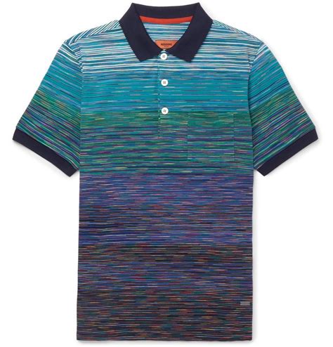 Missoni Slim Fit Space Dyed Cotton Piqué Polo Shirt Men Blue Missoni