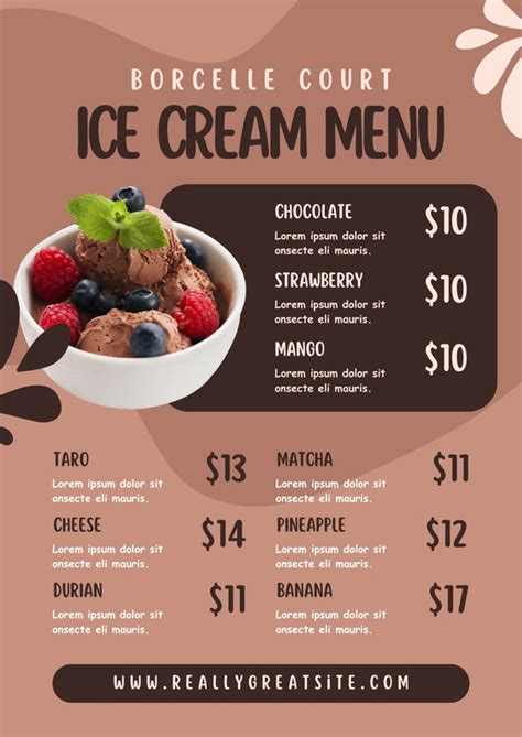 Page Free Printable Customizable Ice Cream Menu Templates Canva