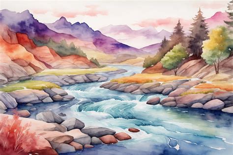 Watercolor Mountain River Landscape Graphic by Forhadx5 · Creative Fabrica