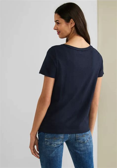 Street One T Shirt Mit Wording F R Damen In Blau Street One