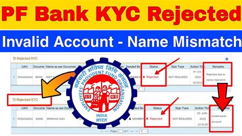 Pf Account Bank Kyc Rejected Name Mismatch Invalid Bank Account