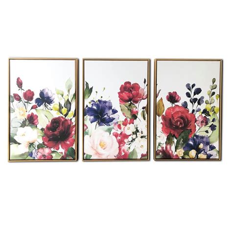 Floral Garden 3-Piece Floating Frame Canvas Floral Nature Art Print 24 ...