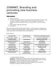 Branding And Promoting New Business Ventures Docx 2098MKT Branding