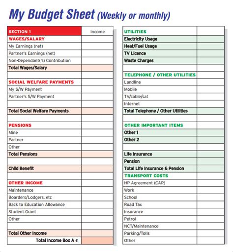 Printable Monthly Budget Forms Templates