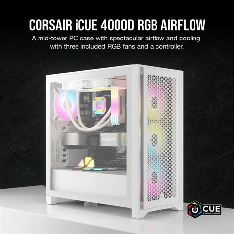 Gabinete Corsair Icue 4000d Rgb Airflow Tg Mid Tower White 4328 Corsair