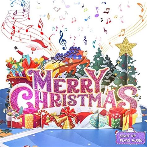 Venhoo Musical Christmas Card, 3D Christmas Pop Up Cards with Lights ...