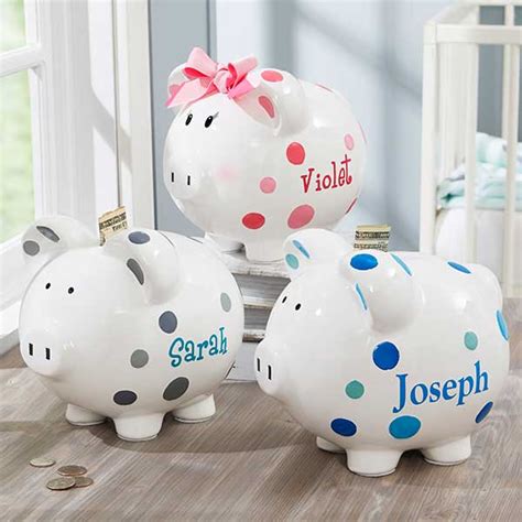 Personalized Piggy Bank For Girl Pink Polka Dot