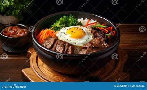 Bibimbap Japanese Rice Bowl With Beef And Egg Stock Illustration