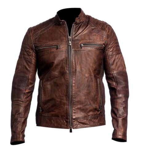 Mens Biker Kevlar Reinforced Vintage Motorcycle Distressed Brown Cafe Racer Leather Jacket