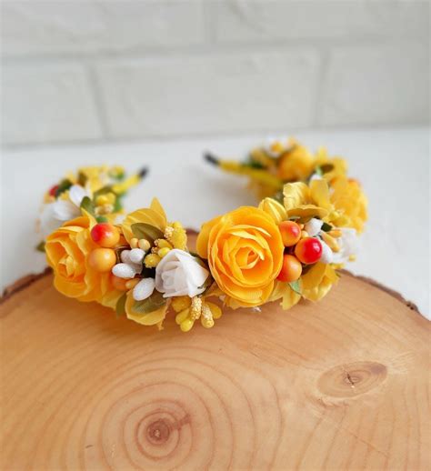 Ukrainian Yellow Wreath Flower Hoop Without Ribbons Headdress Head