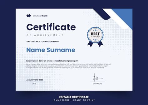 Modèle De Certificat Bleu Et Moderne Simple Psd Premium