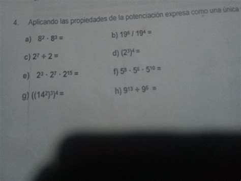 Aplicando a las propiedades de la potenciación expresa como única