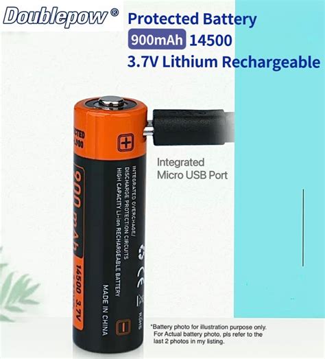 Doublepow 14500 3 7V 900mah Li Ion Rechargeable Battery With USB Port