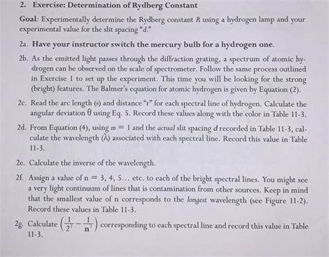 Solved 2 Exercise Determination Of Rydberg Constant Goal