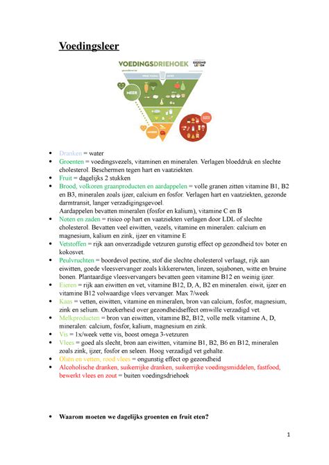 Samenvatting Voedingsleer Voedingsleer Dranken Water Groenten