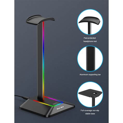 RGB стойка за слушалки, поддръжка за игри с USB и USB C слот и трансфер ...