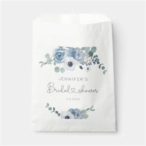 Dusty Blue Floral Bridal Shower Favor Bag Zazzle