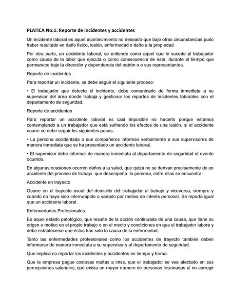 Comunicar Incidentes Y Accidentes PLATICA No Reporte De Incidentes Y