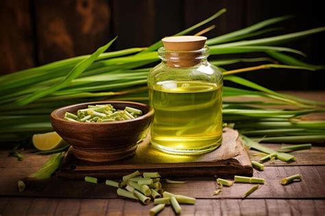 Premium AI Image A Bottle Of Olive Oil Sits On A Table With A Green